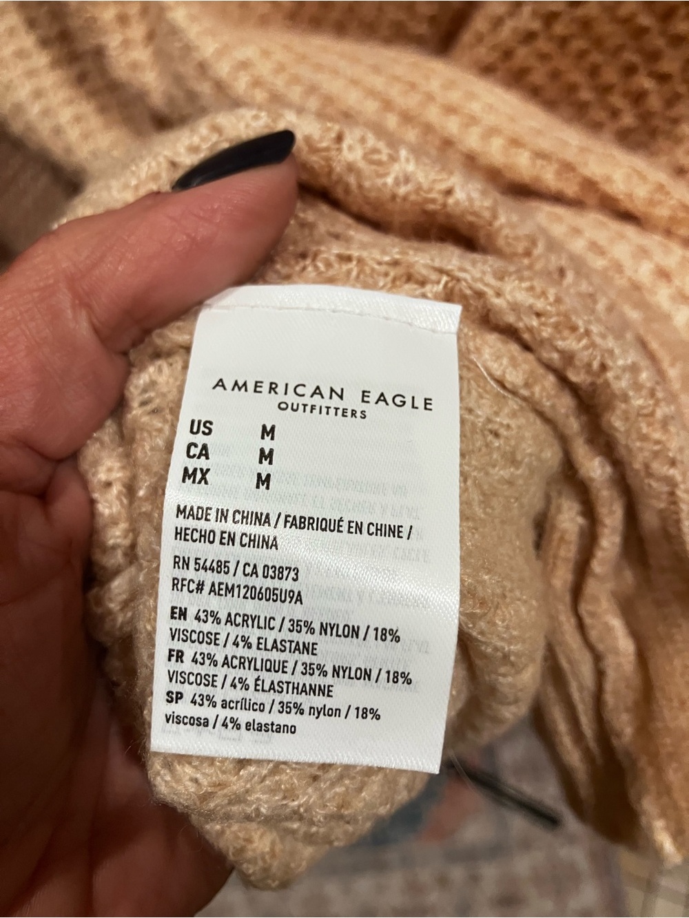 American Eagle Oversized V-Neck Knit Sweater Tan Beige High Low Hem Medium - Picture 4 of 6